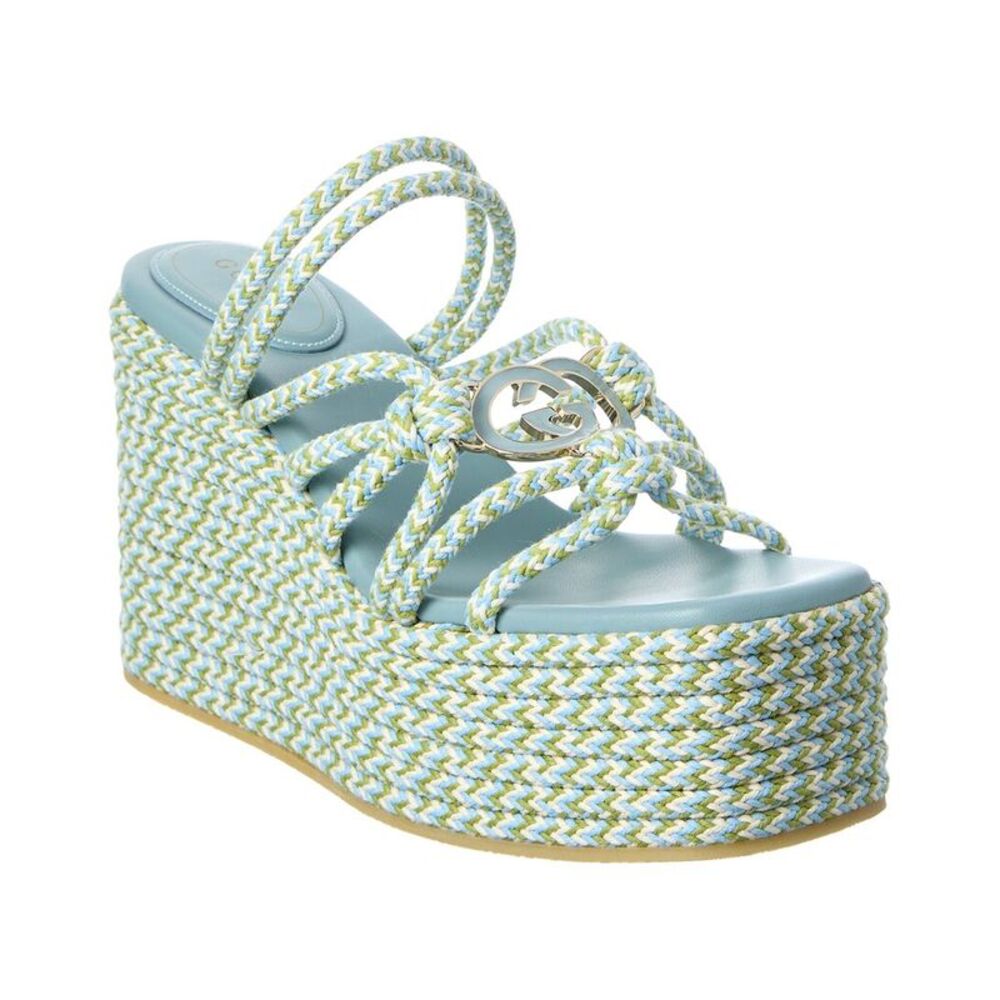 Gucci Interlocking G Rope Wedge Sandal, Blue